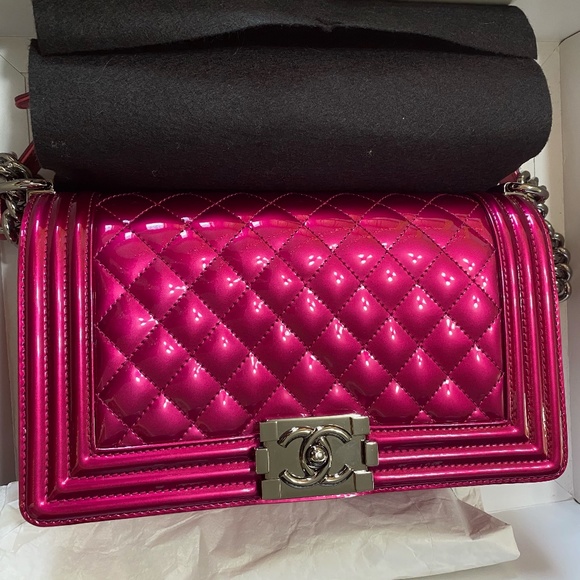 STUNNING RARE CHANEL METALLIC HOT PINK BOY BAG - Picture 13 of 13